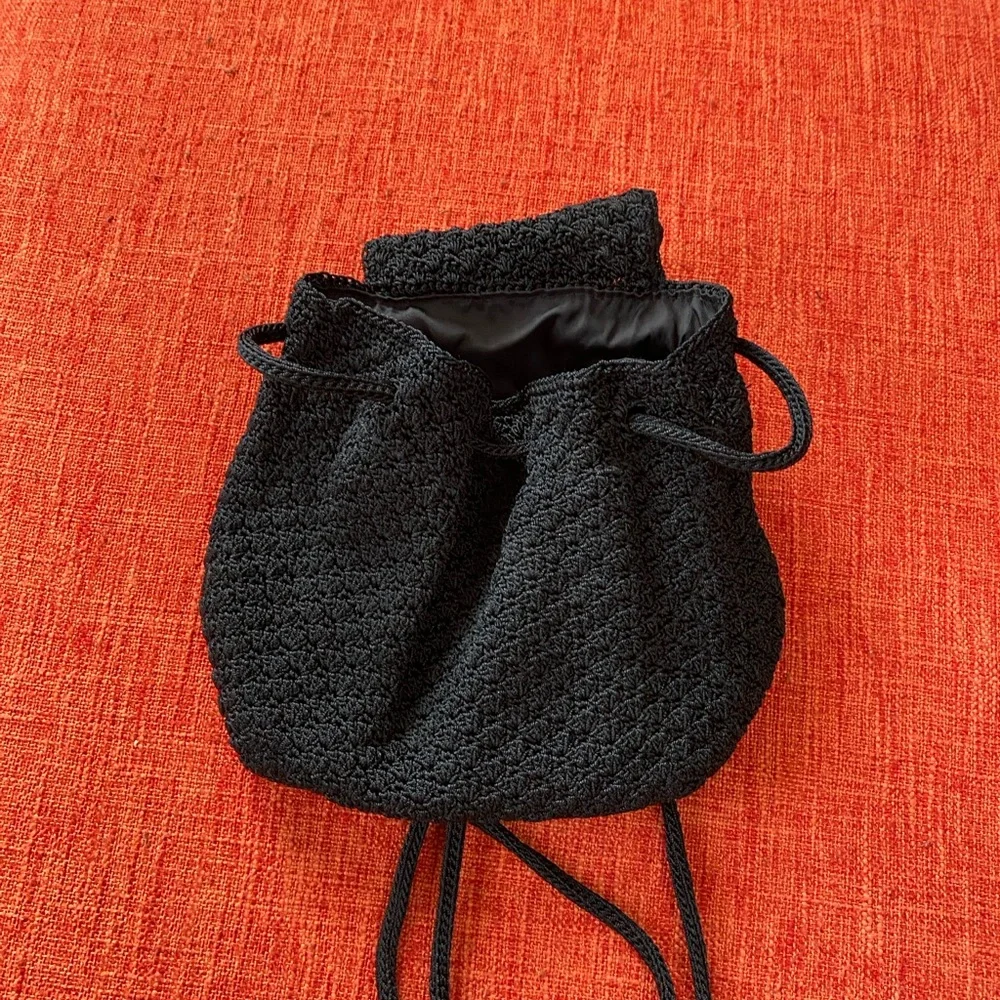 VTG 90s The Sak Black Crochet Backpack Bag Mini Small